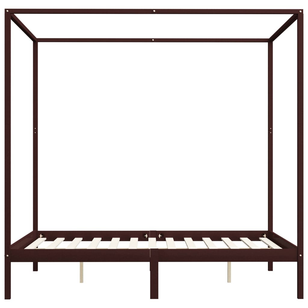 Canopy Bed Frame with 2 Drawers Dark Brown Pine Wood 160x200 cm